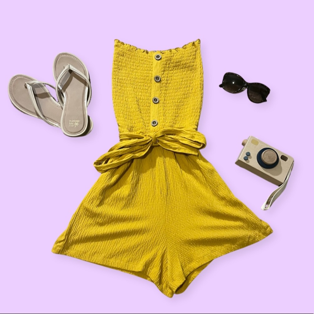 Yellow strapless romper